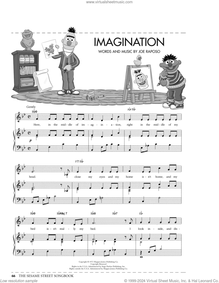Imagination (from Sesame Street) sheet music for voice, piano or guitar by Joe Raposo, intermediate skill level