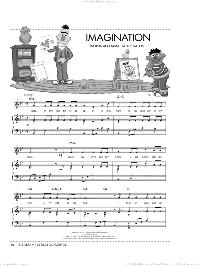Imagination (from Sesame Street) sheet music for voice, piano or guitar by Joe Raposo, intermediate skill level