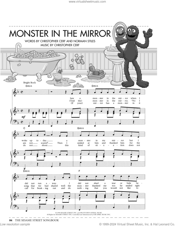 Monster In The Mirror (from Sesame Street) sheet music for voice, piano or guitar by Christopher Cerf and Norman Stiles, intermediate skill level