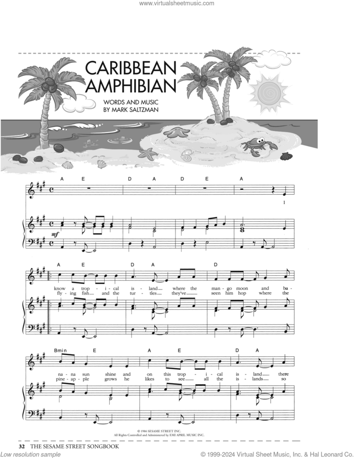 Caribbean Amphibian (from Sesame Street) sheet music for voice, piano or guitar by Mark Saltzman, intermediate skill level