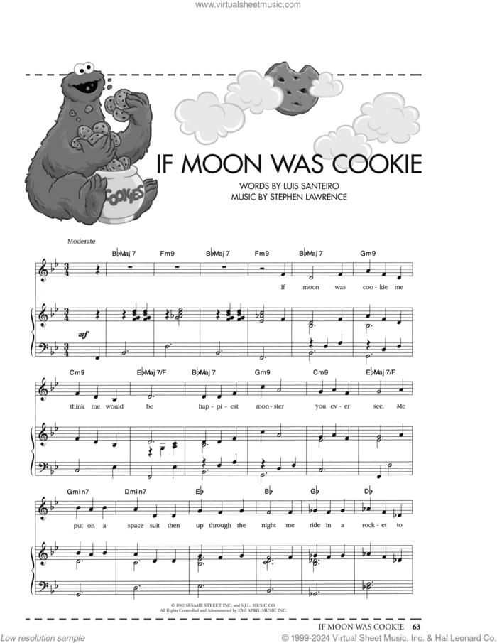 If Moon Was Cookie (from Sesame Street) sheet music for voice, piano or guitar by Steve Lawrence and Luis Santeiro, intermediate skill level
