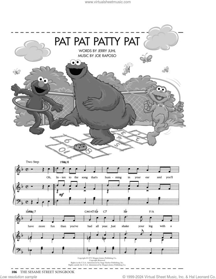 Pat Pat Patty Pat (from Sesame Street) sheet music for voice, piano or guitar by Joe Raposo and Jerry Juhl, intermediate skill level