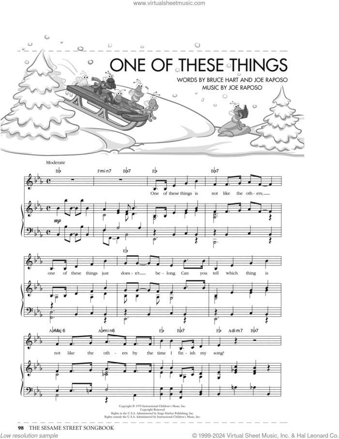 One Of These Things (from Sesame Street) sheet music for voice, piano or guitar by Joe Raposo and Bruce Hart, intermediate skill level
