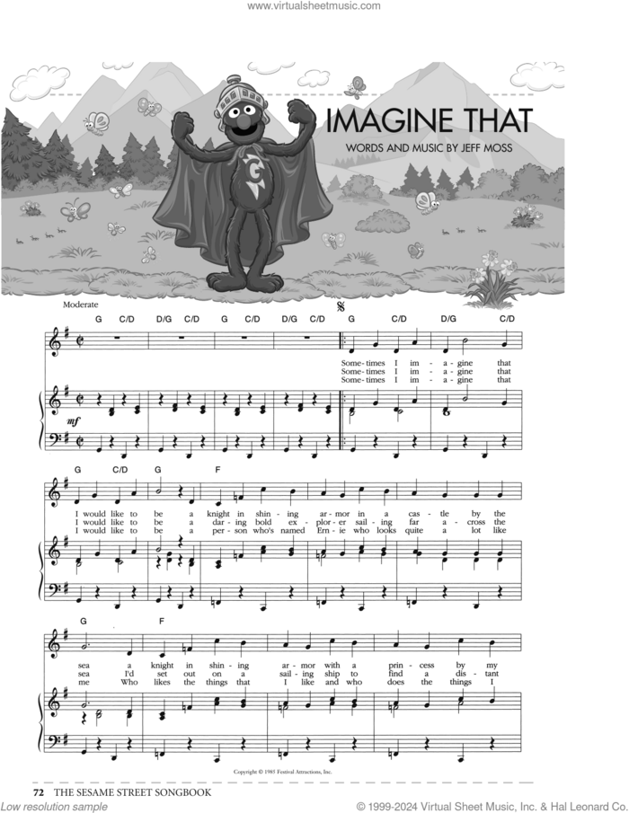 Imagine That (from Sesame Street) sheet music for voice, piano or guitar by Jeff Moss, intermediate skill level