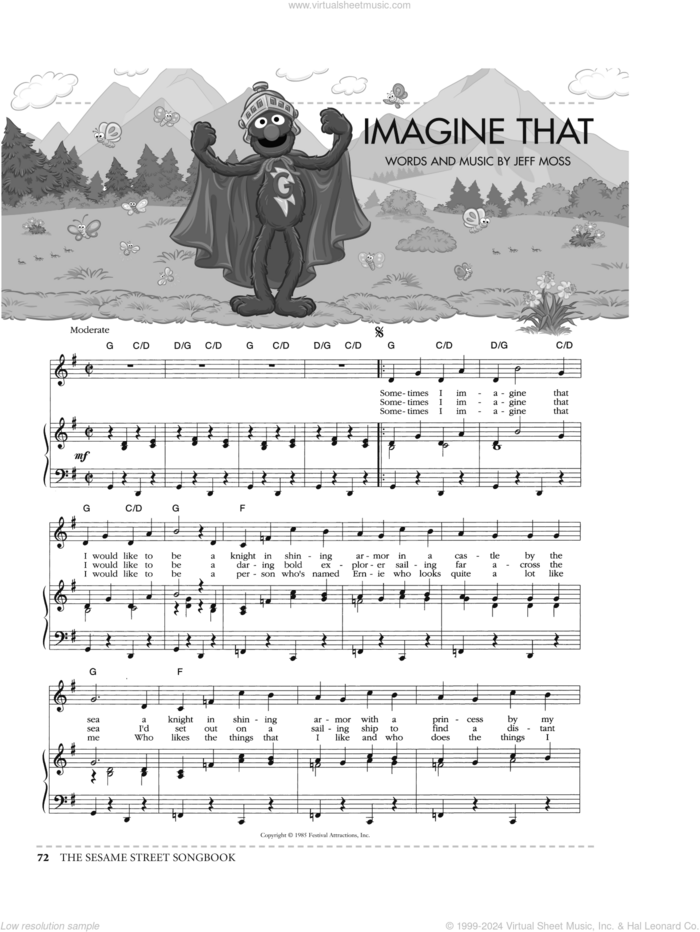 Imagine That (from Sesame Street) sheet music for voice, piano or guitar by Jeff Moss, intermediate skill level