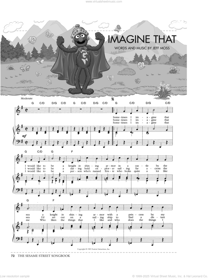 Imagine That (from Sesame Street) sheet music for voice, piano or guitar by Jeff Moss, intermediate skill level