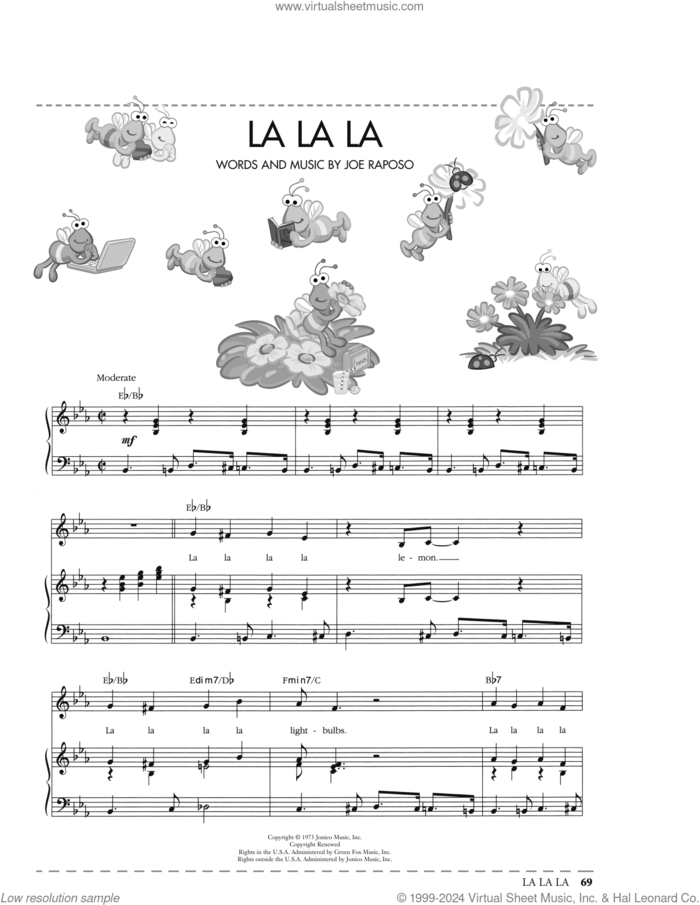 La La La (from Sesame Street) sheet music for voice, piano or guitar by Joe Raposo, intermediate skill level