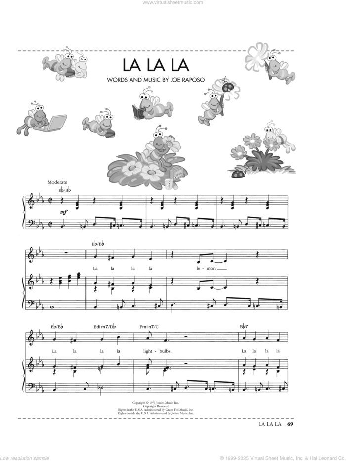 La La La (from Sesame Street) sheet music for voice, piano or guitar by Joe Raposo, intermediate skill level