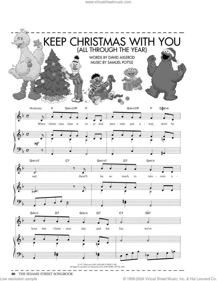 Keep Christmas With You (All Through The Year) (from Sesame Street) sheet music for voice, piano or guitar by David Axlerod and Samuel Pottle, intermediate skill level