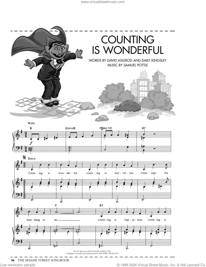 Counting Is Wonderful (from Sesame Street) sheet music for voice, piano or guitar by David Axlerod, Emily Kingsley and Samuel Pottle, intermediate skill level