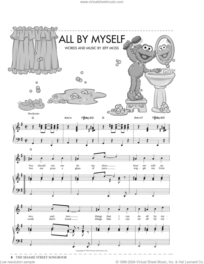 All By Myself (from Sesame Street) sheet music for voice, piano or guitar by Jeff Moss, intermediate skill level