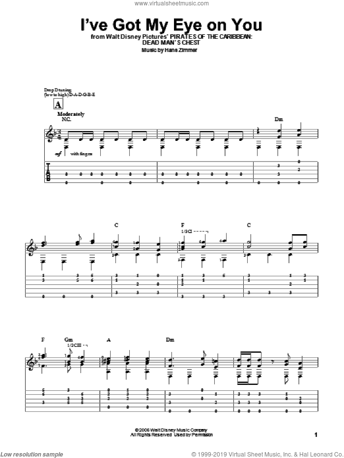 I've Got My Eye On You sheet music for guitar solo (easy tablature) by Hans Zimmer, easy guitar (easy tablature)
