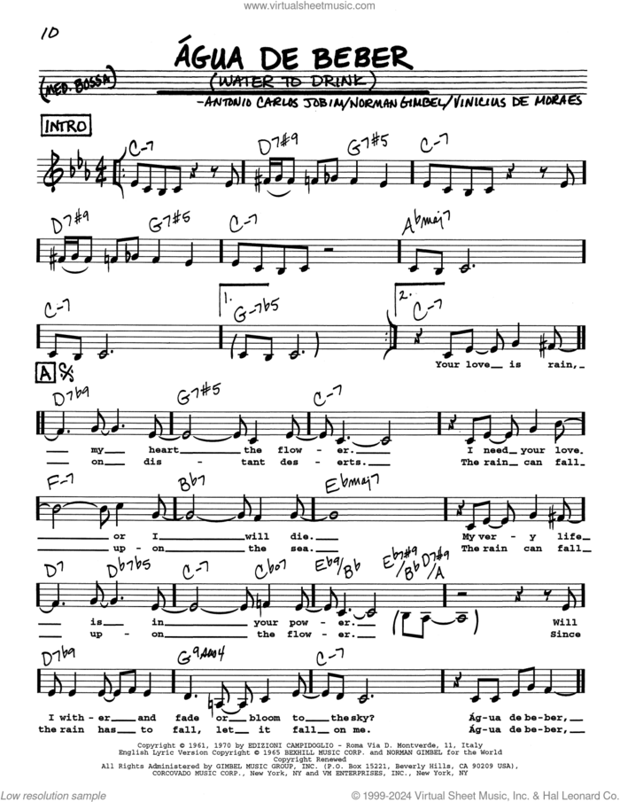 Agua De Beber (Water To Drink) (Low Voice) sheet music for voice and other instruments (real book with lyrics) by Norman Gimbel, Antonio Carlos Jobim and Vinicius de Moraes, intermediate skill level