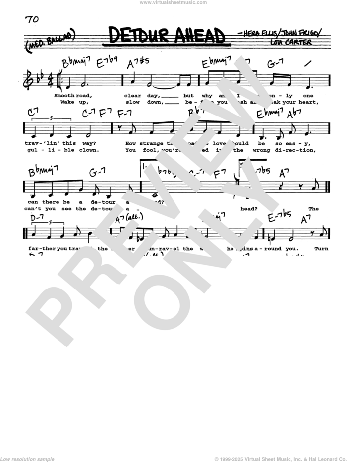 Detour Ahead (Low Voice) sheet music for voice and other instruments (real book with lyrics) by Herb Ellis, John Frigo and Lou Carter, intermediate skill level