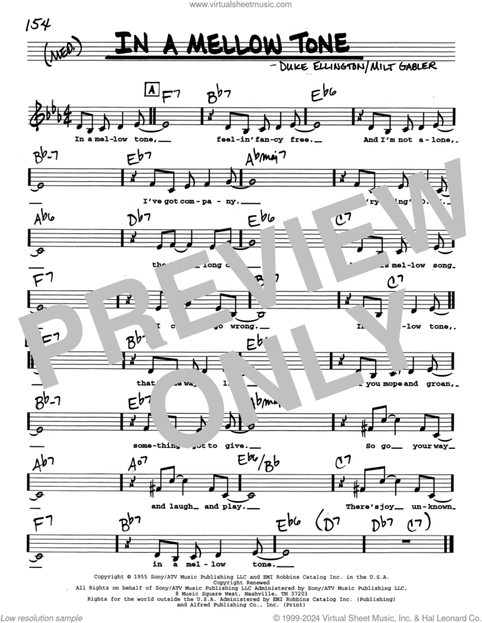 In A Mellow Tone (Low Voice) sheet music for voice and other instruments (real book with lyrics) by Duke Ellington and Milt Gabler, intermediate skill level