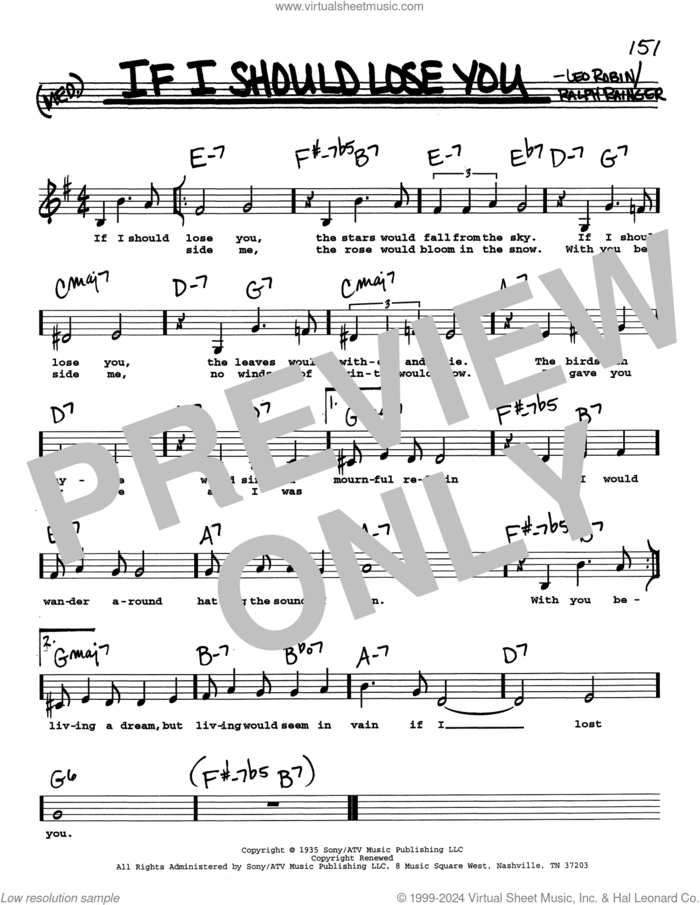 If I Should Lose You (Low Voice) sheet music for voice and other instruments (real book with lyrics) by Leo Robin and Ralph Rainger, intermediate skill level