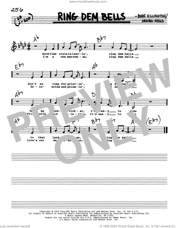 Ring Dem Bells (Low Voice) sheet music for voice and other instruments (real book with lyrics) by Duke Ellington and Irving Mills, intermediate skill level