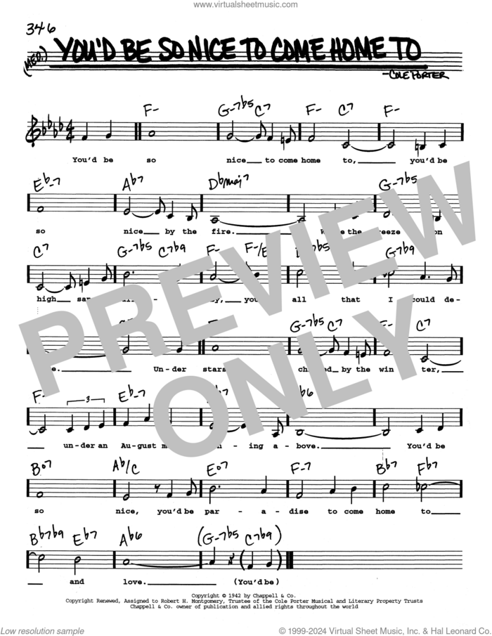 You'd Be So Nice To Come Home To (Low Voice) sheet music for voice and other instruments (real book with lyrics) by Cole Porter, intermediate skill level