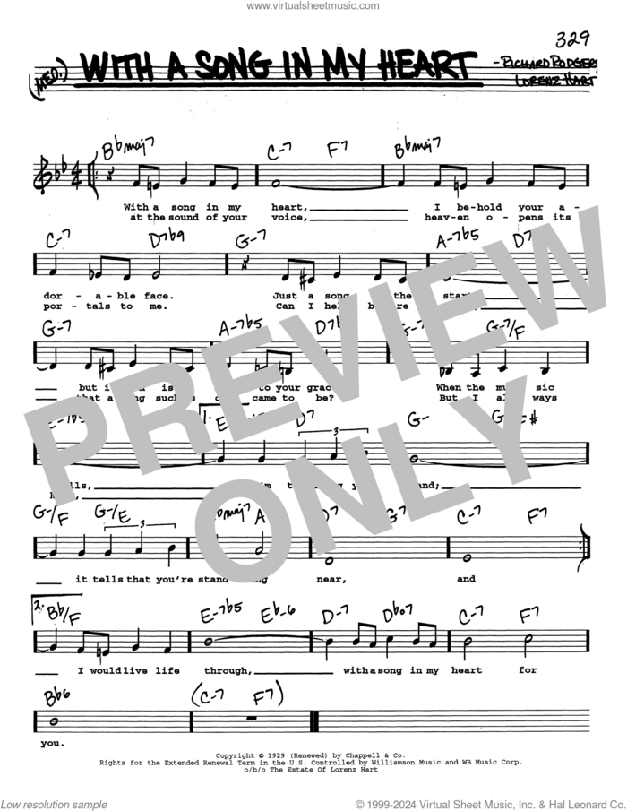 With A Song In My Heart (Low Voice) sheet music for voice and other instruments (real book with lyrics) by Richard Rodgers, Lorenz Hart and Rodgers & Hart, intermediate skill level