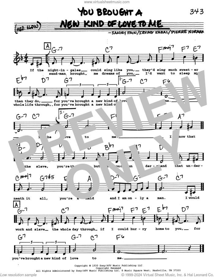 You Brought A New Kind Of Love To Me (Low Voice) sheet music for voice and other instruments (real book with lyrics) by Sammy Fain, Irving Kahal and Pierre Norman, intermediate skill level