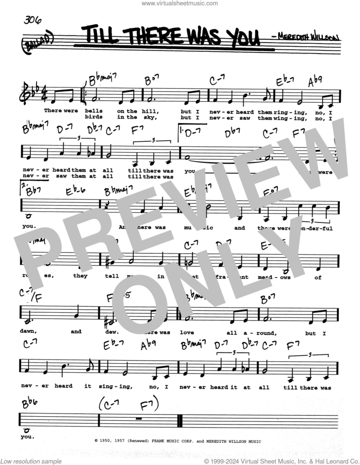 Till There Was You (Low Voice) sheet music for voice and other instruments (real book with lyrics) by Meredith Willson and The Beatles, intermediate skill level