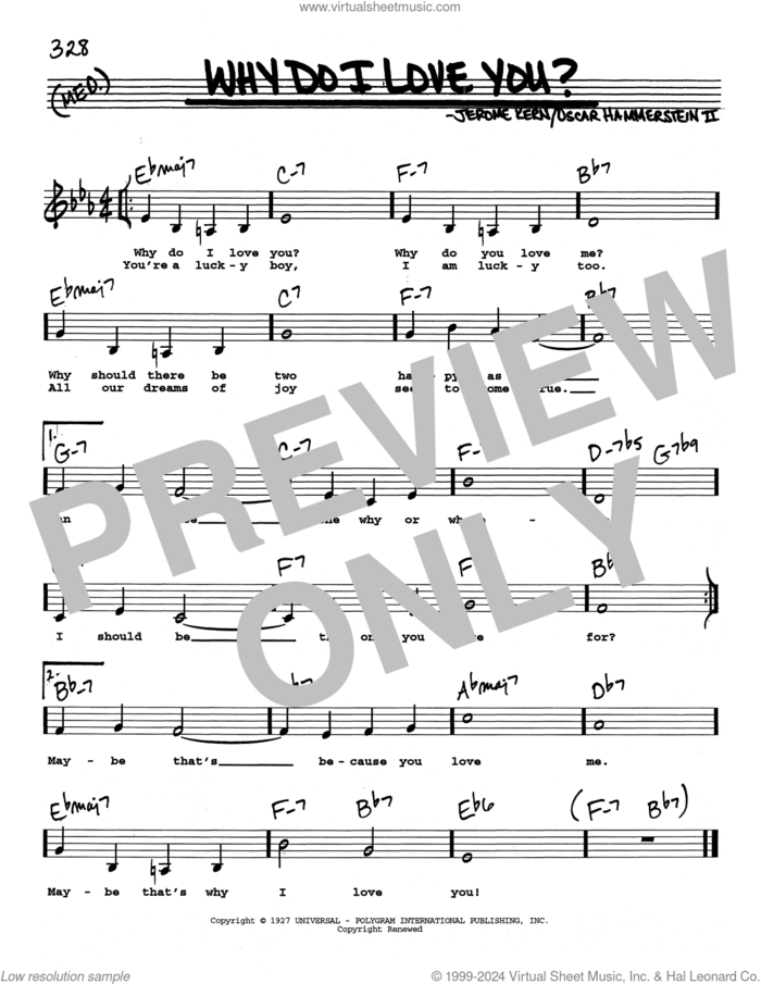 Why Do I Love You? (Low Voice) sheet music for voice and other instruments (real book with lyrics) by Oscar II Hammerstein and Jerome Kern, intermediate skill level