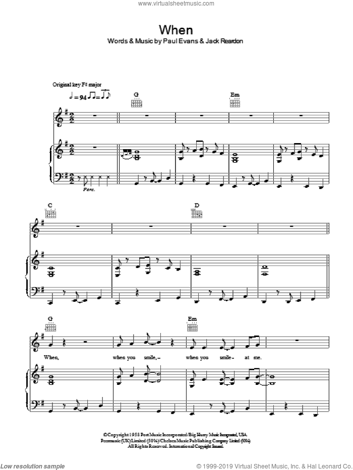 When sheet music for voice, piano or guitar by The Kalin Twins, Jack Reardon and Paul Evans, intermediate skill level