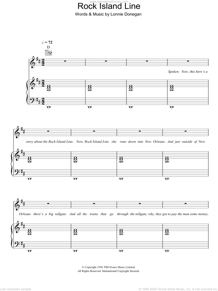 Rock Island Line sheet music for voice, piano or guitar by Lonnie Donegan, intermediate skill level