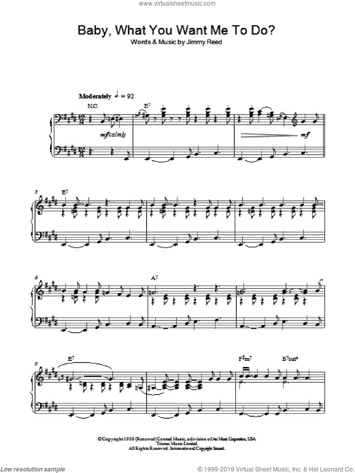 Baby, What You Want Me To Do sheet music for piano solo by Jimmy Reed, intermediate skill level
