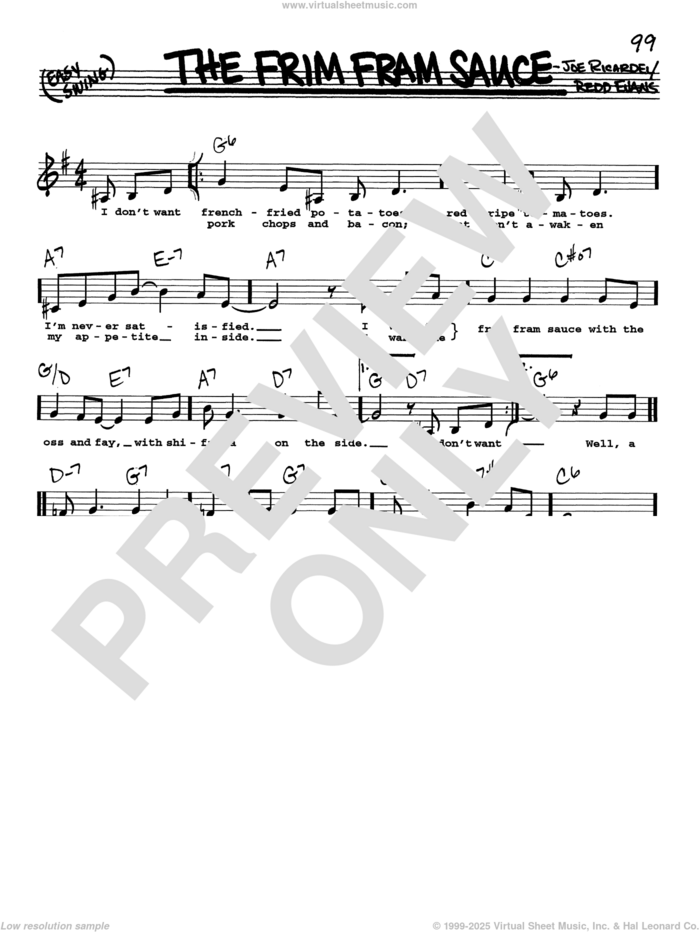 The Frim Fram Sauce (Low Voice) sheet music for voice and other instruments (real book with lyrics) by Redd Evans and Joe Ricardel, intermediate skill level