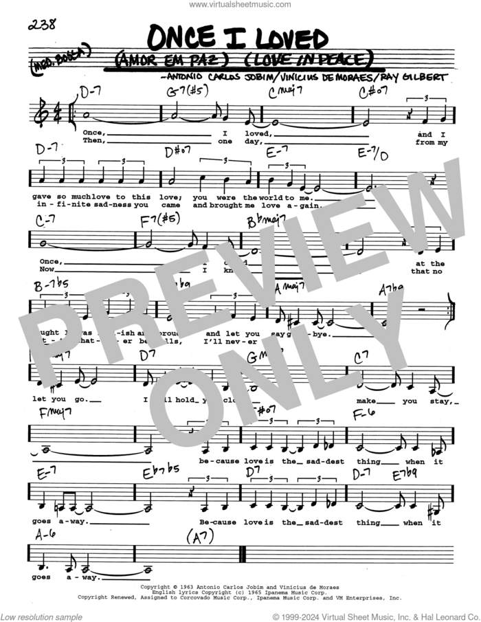 Once I Loved (Amor Em Paz) (Love In Peace) sheet music for voice and other instruments (real book with lyrics) by Antonio Carlos Jobim and Vinicius de Moraes, intermediate skill level