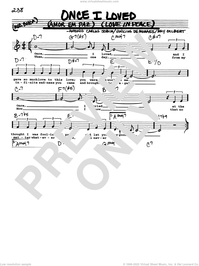 Once I Loved (Amor Em Paz) (Love In Peace) sheet music for voice and other instruments (real book with lyrics) by Antonio Carlos Jobim and Vinicius de Moraes, intermediate skill level