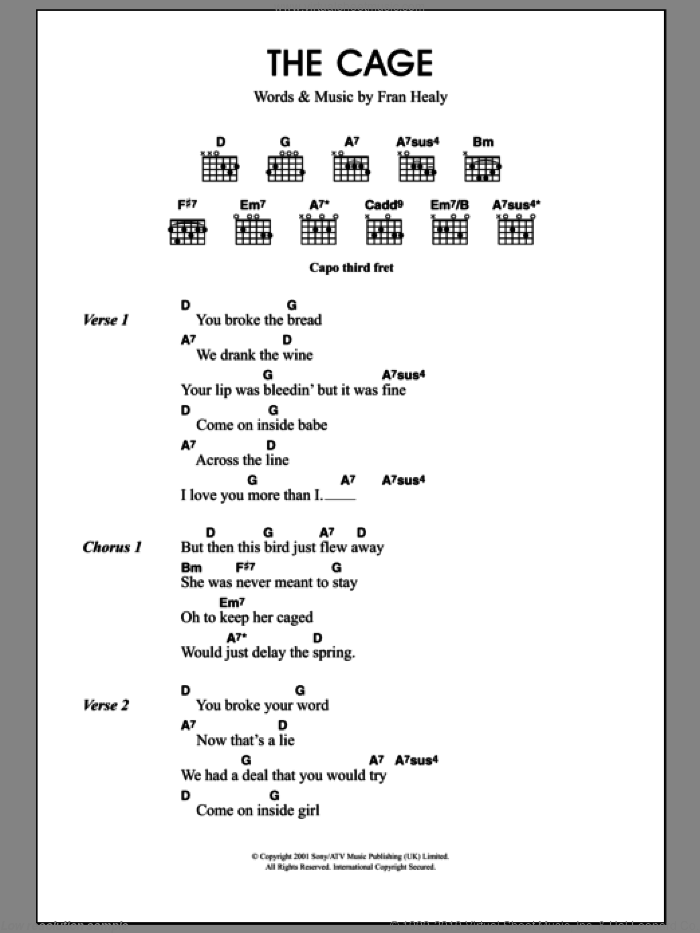 The Cage sheet music for guitar (chords) by Merle Travis and Fran Healy, intermediate skill level