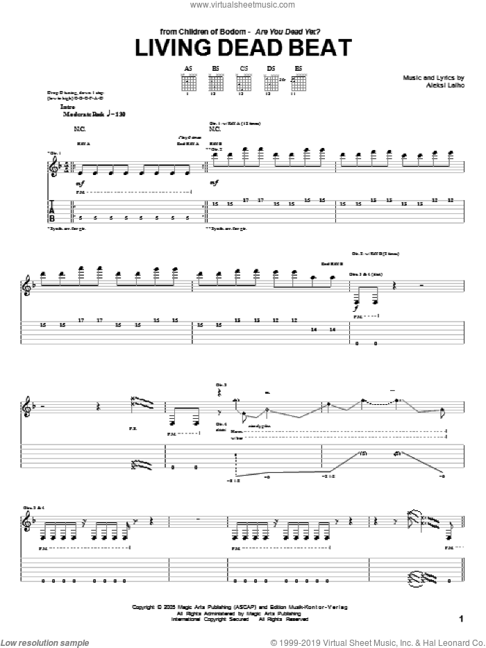 Living Dead Beat sheet music for guitar (tablature) by Children Of Bodom and Alexi Laiho, intermediate skill level