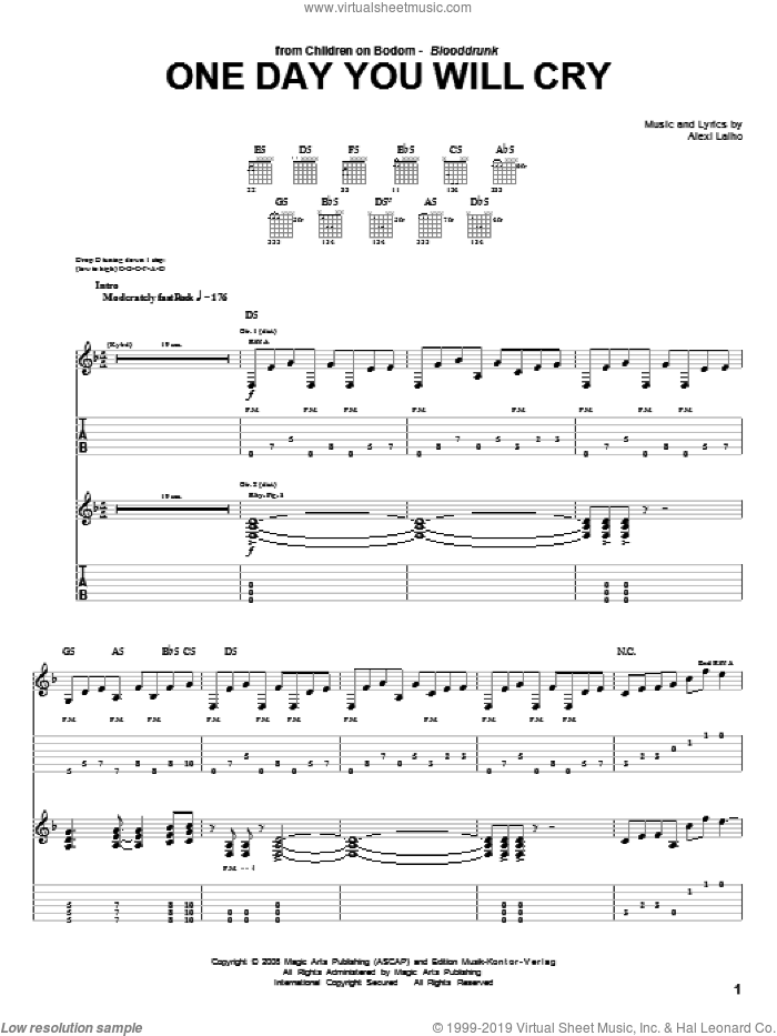 One Day You Will Cry sheet music for guitar (tablature) by Children Of Bodom and Alexi Laiho, intermediate skill level