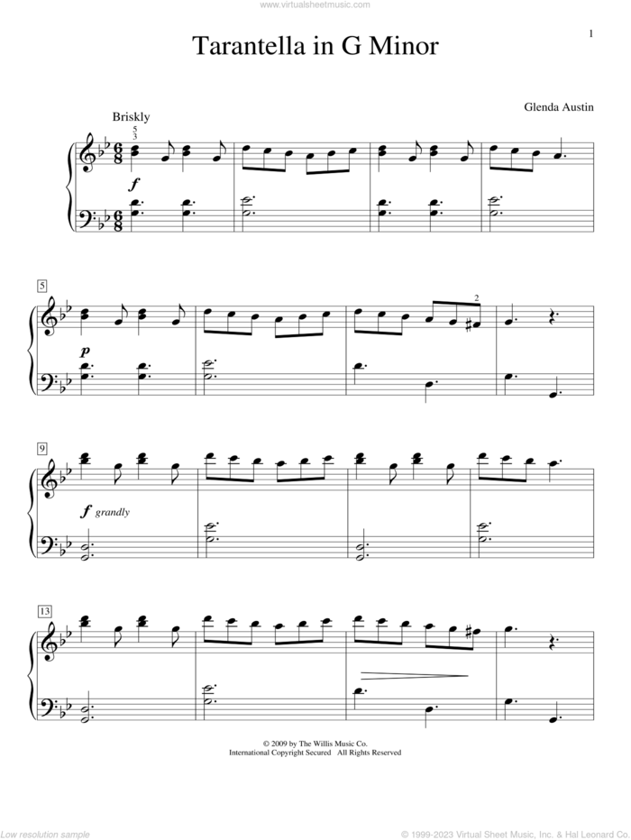 Tarantella In G Minor sheet music for piano solo (elementary) by Glenda Austin, classical score, beginner piano (elementary)