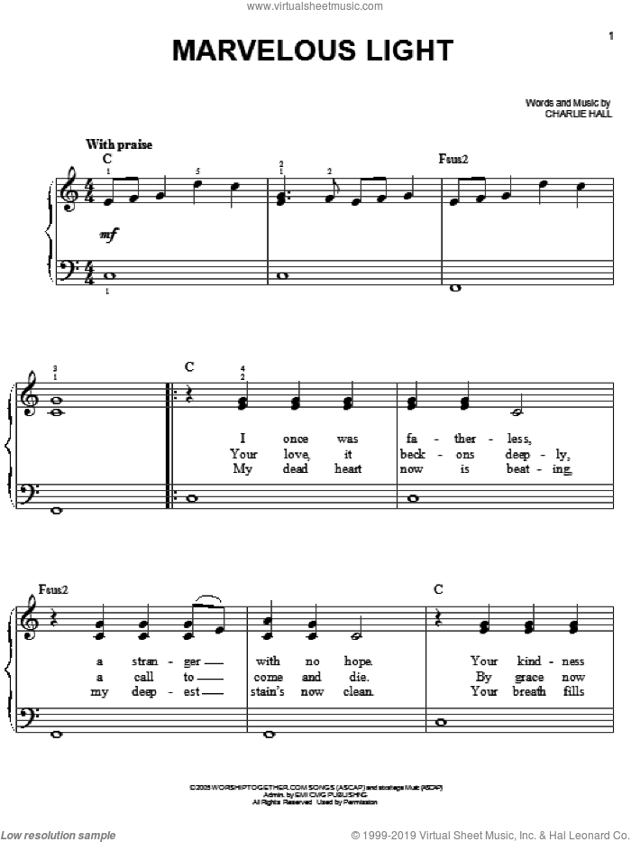 Marvelous Light sheet music for piano solo by Charlie Hall, easy skill level