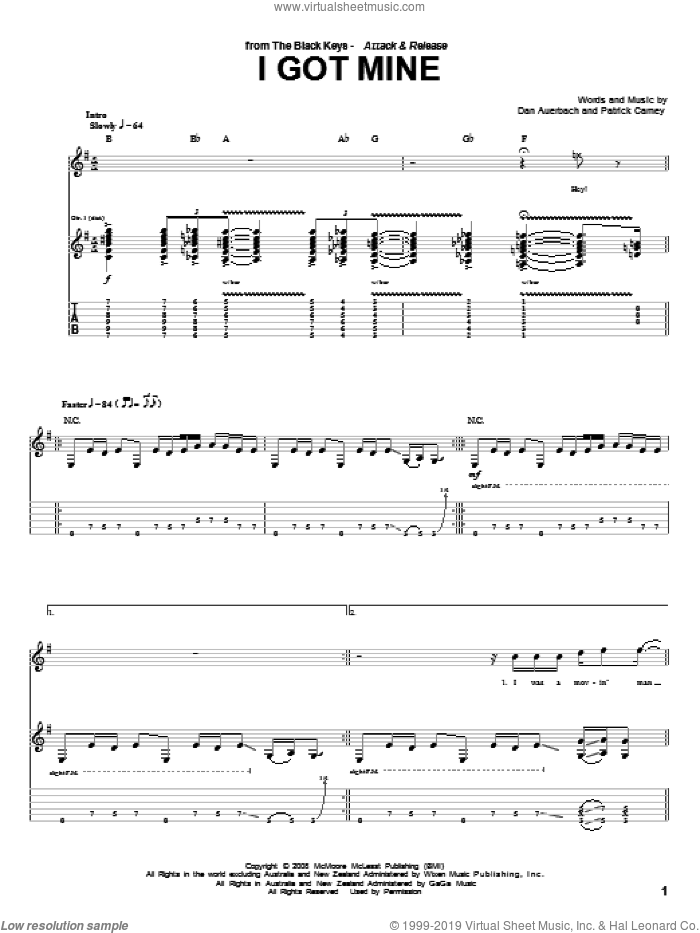 I Got Mine sheet music for guitar (tablature) by The Black Keys, Daniel Auerbach and Patrick Carney, intermediate skill level