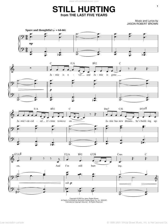 Still Hurting (from The Last 5 Years) sheet music for voice and piano by Jason Robert Brown and The Last Five Years (Musical), intermediate skill level