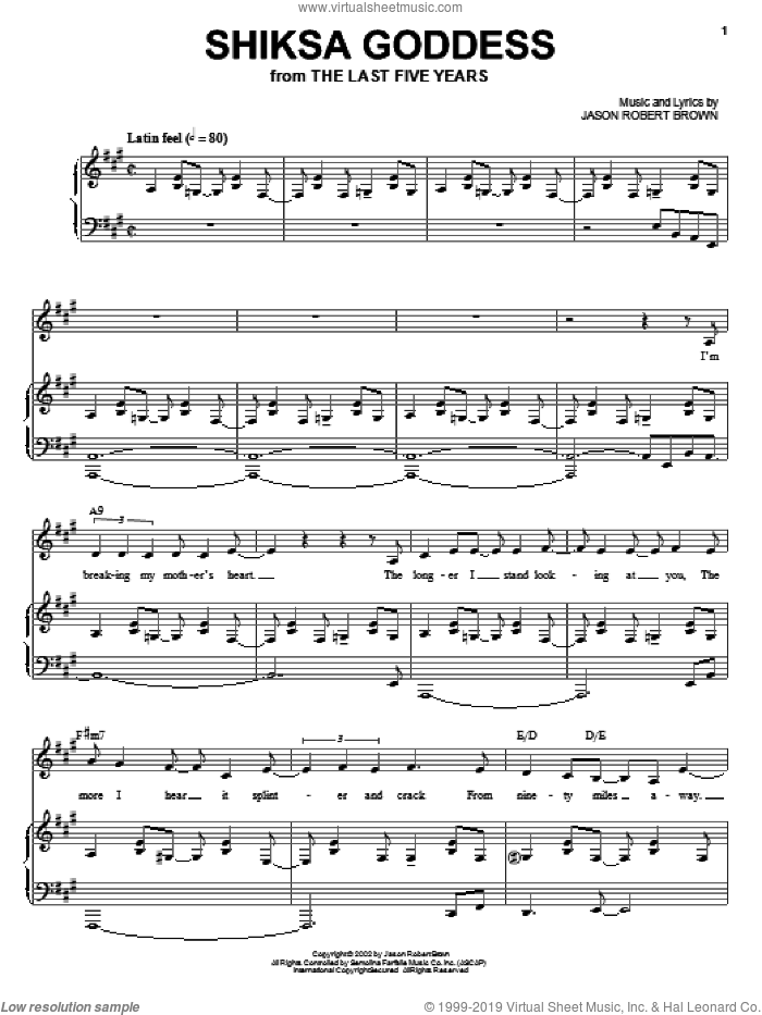 Shiksa Goddess (from The Last 5 Years) sheet music for voice and piano by Jason Robert Brown and The Last Five Years (Musical), intermediate skill level