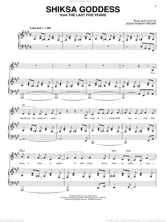 Shiksa Goddess (from The Last 5 Years) sheet music for voice and piano by Jason Robert Brown and The Last Five Years (Musical), intermediate skill level