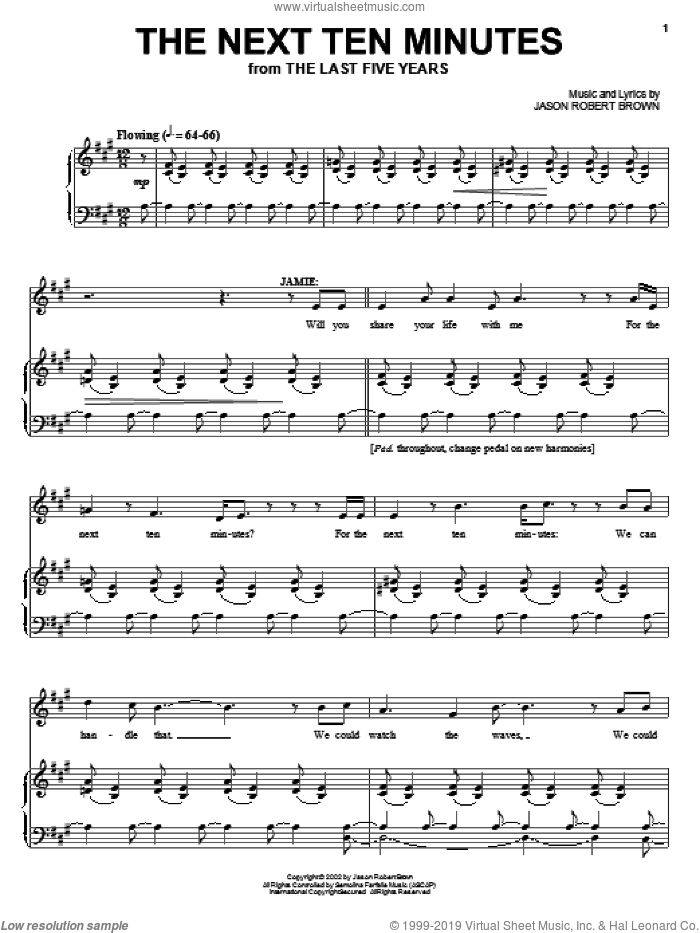 The Next Ten Minutes (from The Last 5 Years) sheet music for voice, piano or guitar by Jason Robert Brown and The Last Five Years (Musical), intermediate skill level