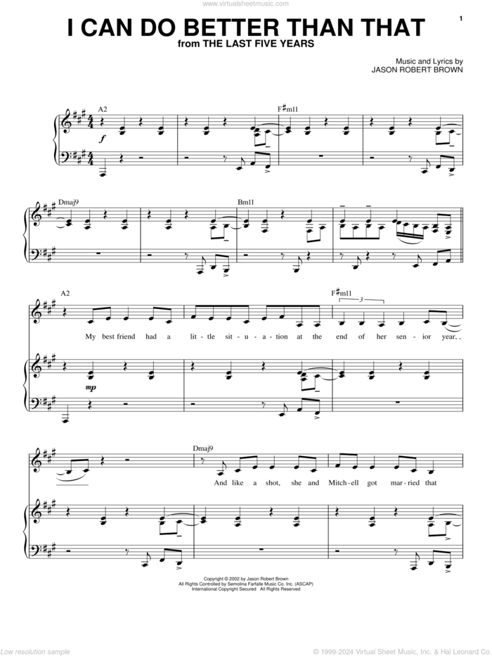 I Can Do Better Than That (from The Last 5 Years) sheet music for voice and piano by Jason Robert Brown and The Last Five Years (Musical), intermediate skill level