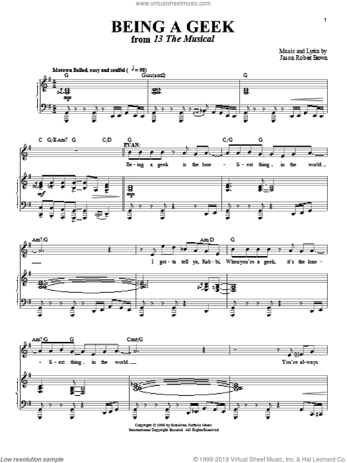 Being A Geek (from 13: The Musical) sheet music for voice and piano by Jason Robert Brown and 13: The Musical, intermediate skill level