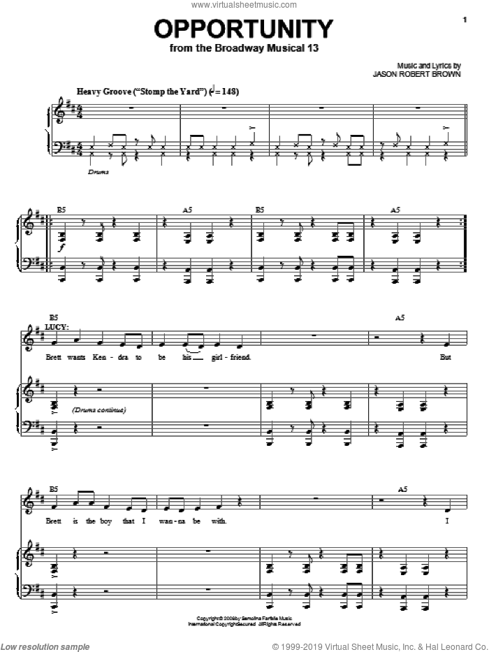 Opportunity (from 13: The Musical) sheet music for voice and piano by Jason Robert Brown and 13: The Musical, intermediate skill level