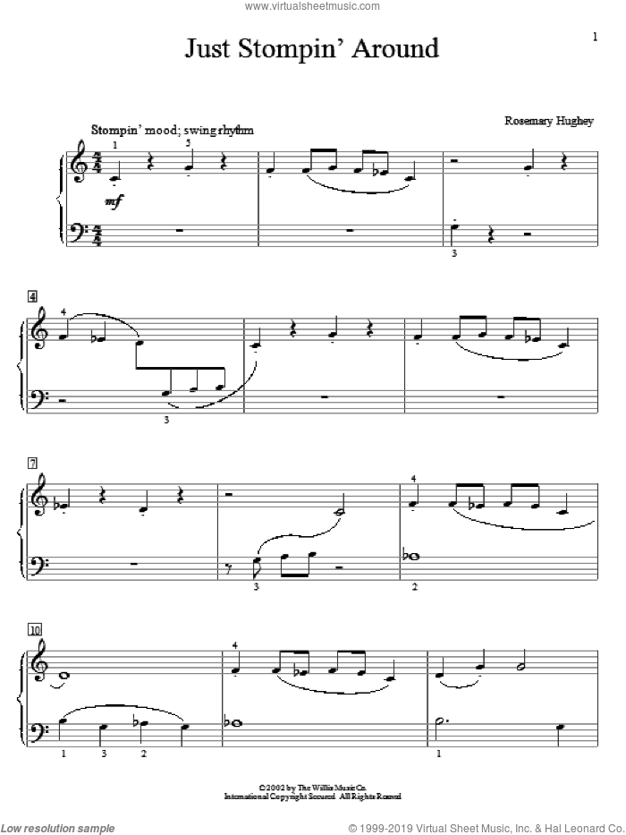 Just Stompin' Around sheet music for piano solo (elementary) by Rosemary Hughey, beginner piano (elementary)