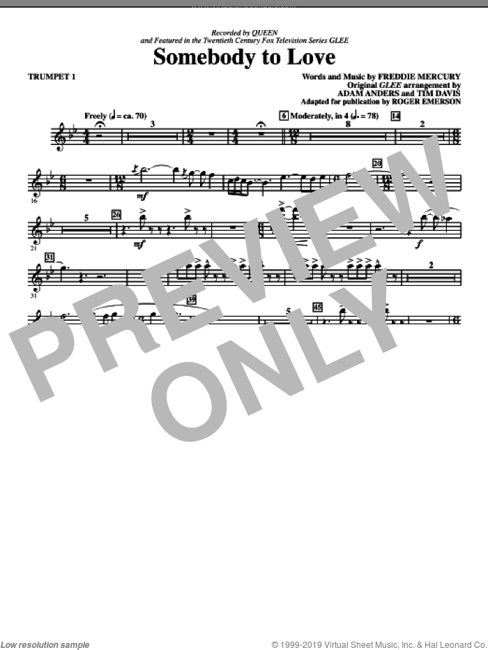 Somebody To Love (arr. Roger Emerson) (complete set of parts) sheet music for orchestra/band by Roger Emerson, Adam Anders, Freddie Mercury, Glee Cast, Miscellaneous, Queen and Tim Davis, intermediate skill level