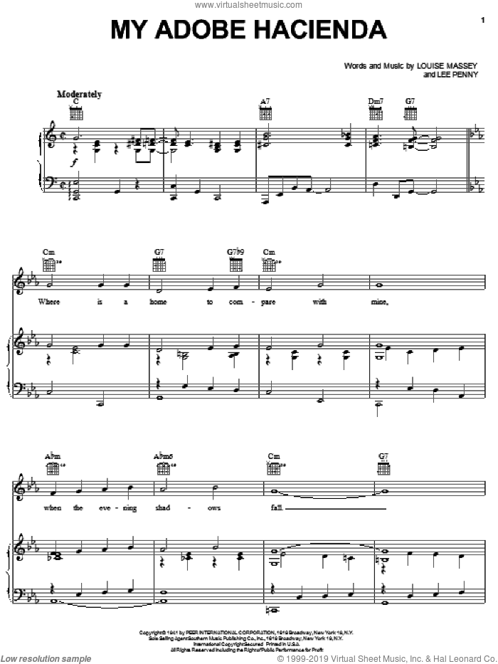 My Adobe Hacienda sheet music for voice, piano or guitar by Louise Massey, Conway Twitty, Eddy Howard and Lee Penny, intermediate skill level