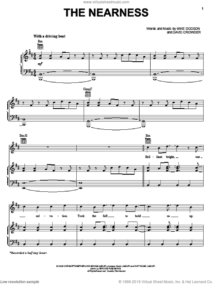 The Nearness sheet music for voice, piano or guitar by David Crowder Band, David Crowder and Mike Dodson, intermediate skill level