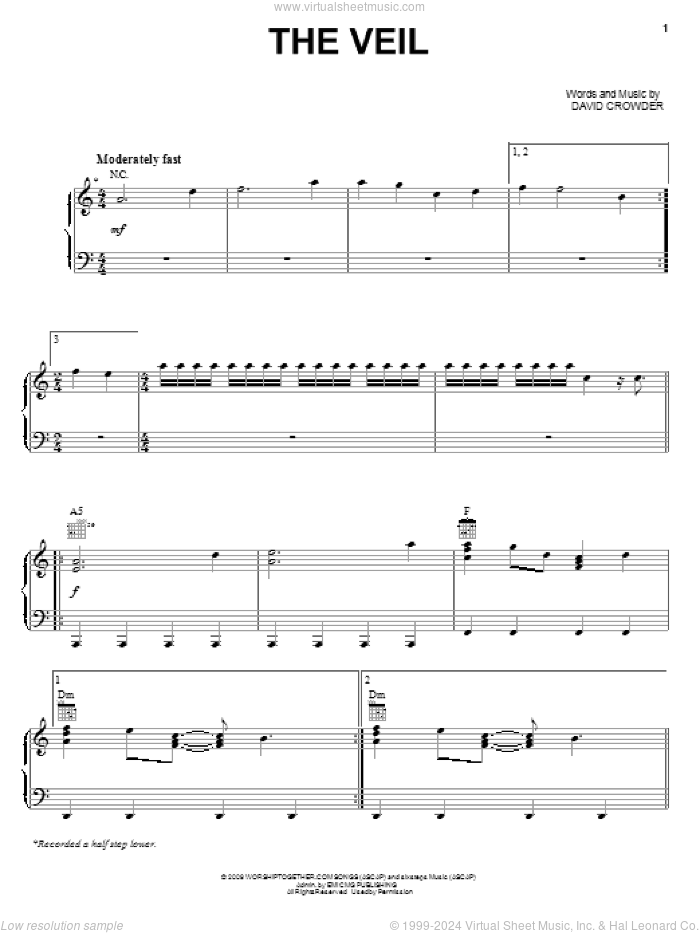 The Veil sheet music for voice, piano or guitar by David Crowder Band and David Crowder, intermediate skill level